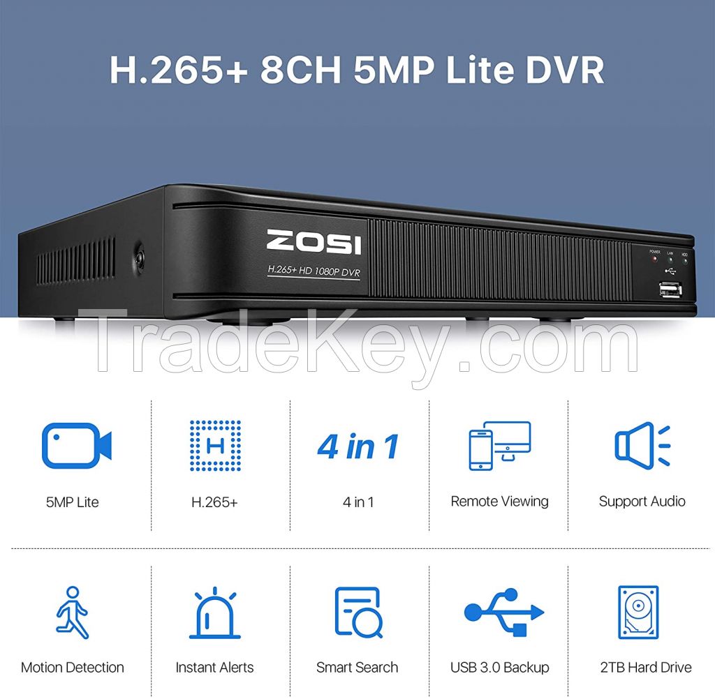 ZOSI 1080P H.265+ Home Security Camera System, 5MP Lite 8 Channel CCTV DVR Recorder with Hard Drive