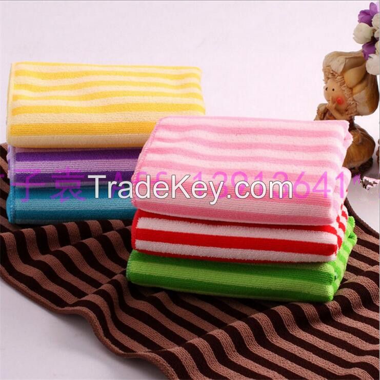 Yarn-dyed color striped microfiber cleaning towel