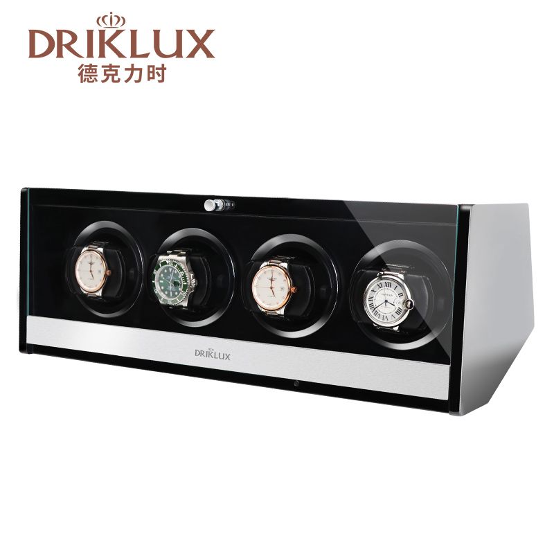 DRIKLUX Wooden Lacquer Piano Glossy Black Watch Winder Box Quiet Motor Storage Display Case Watch Shaker