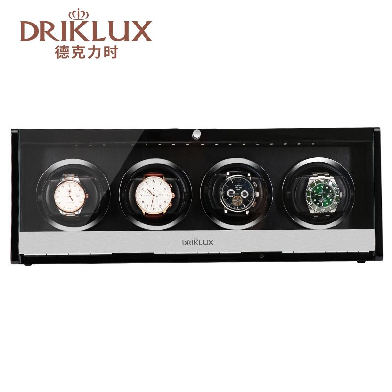 DRIKLUX Wooden Lacquer Piano Glossy Black Watch Winder Box Quiet Motor Storage Display Case Watch Shaker