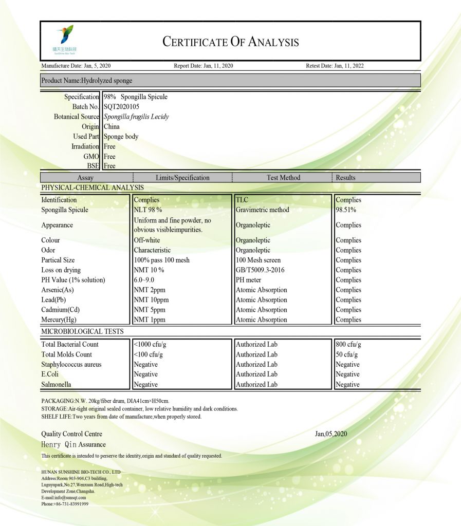 SQT Spongilla Spicules of Hydrolyzed Sponge Extract 