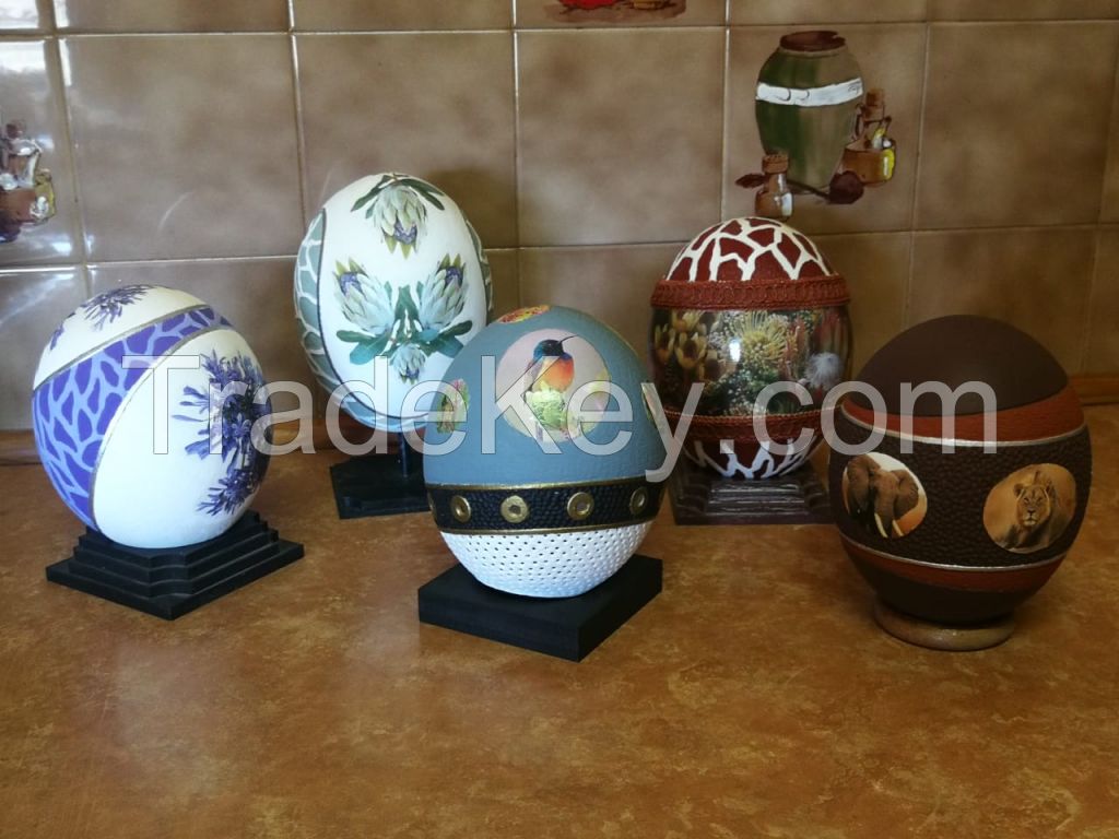 OSTRICH EGGS CARVED, DECOUPAGE, LAMPS, CUSTOM MADE