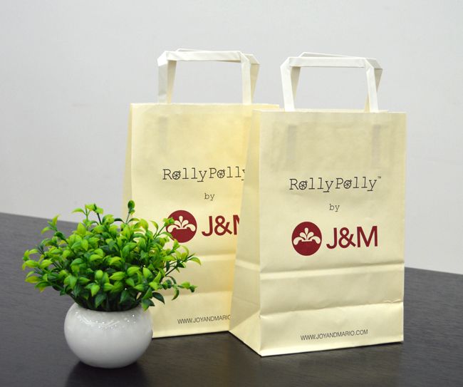 Customized size plain brown kraft paper with flat paper handle 