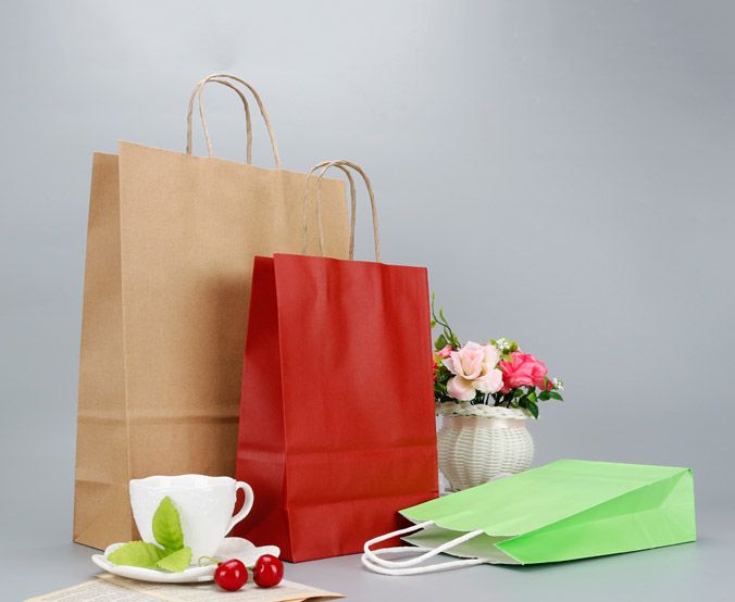 Cheap biodegradable paper bags with twisted handle for restaurant takeaway
