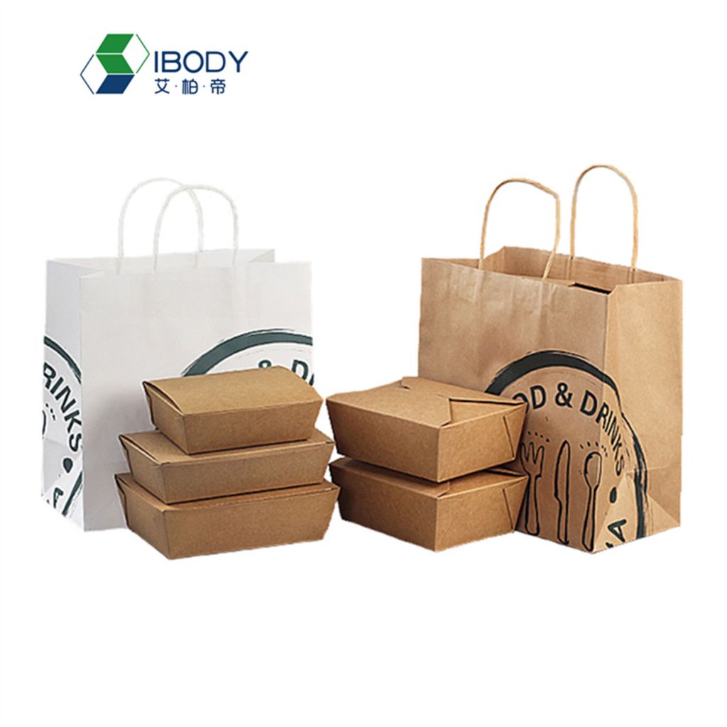 Custom Logo Printed Cheap Eco Recycle Take Away Food Packaging Kraft Paper Bag with Handles