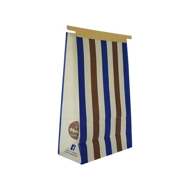 Biodegradable Cellophane Takeaway Fast Food Brown Paper Square Bottom cookies Packaging Bag