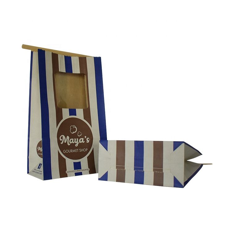Biodegradable Cellophane Takeaway Fast Food Brown Paper Square Bottom cookies Packaging Bag