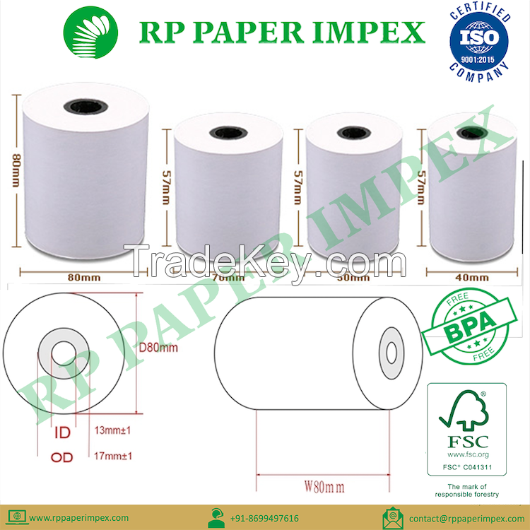 Till Paper Rolls, Thermal, 80 mm x 80 mm customised, High Quality Manufacturer Exporter Supplier India