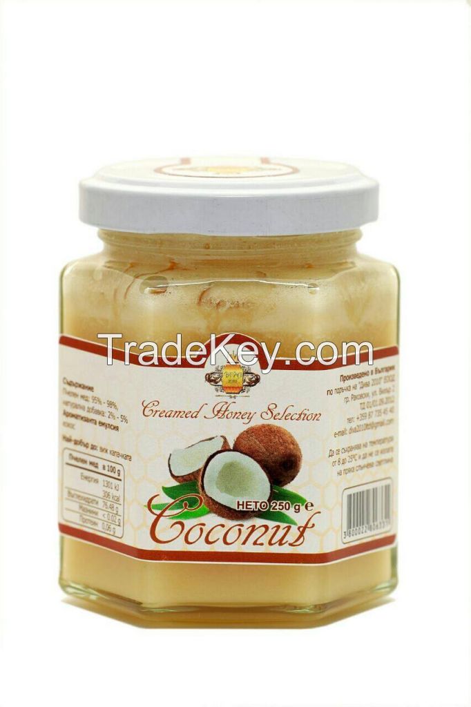 Creamed honey with coconut flavour