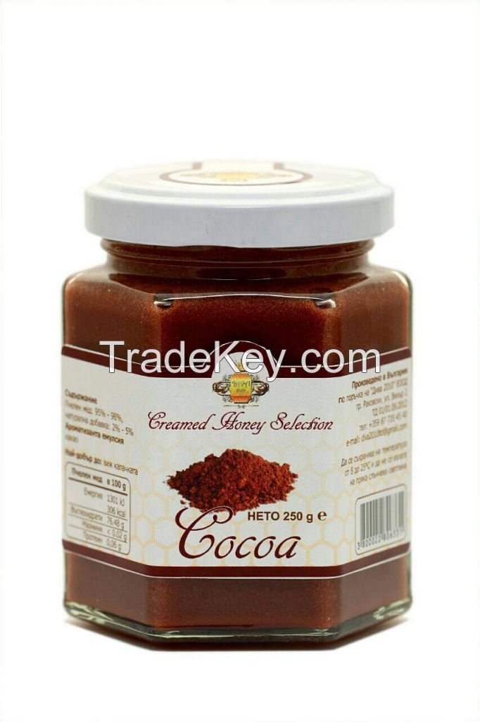 Creamed honey with cocoa flavour