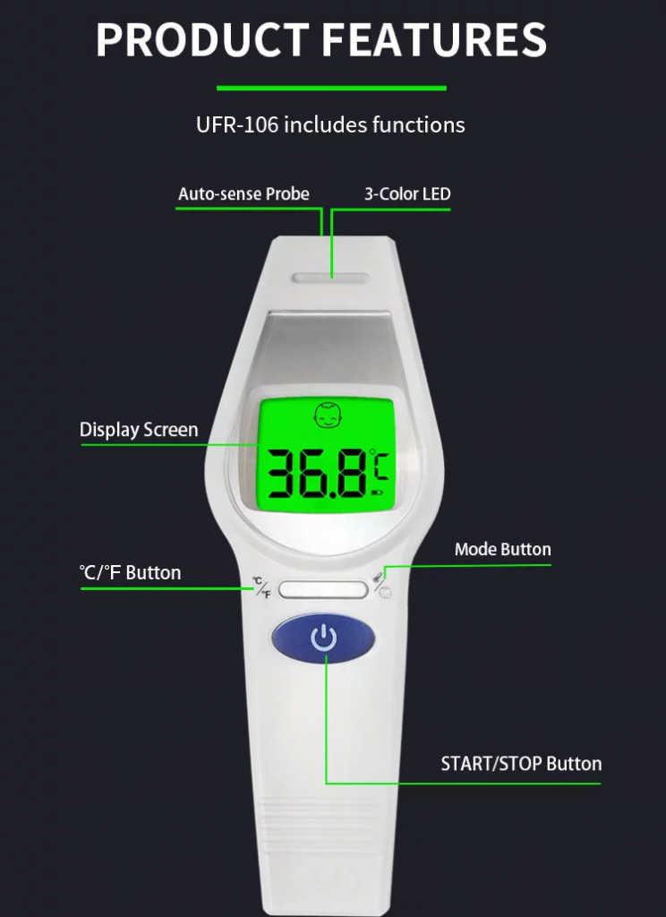 Stock Ready to Ship Big Capacity Digital Non Contact Baby Adult Infrared Forehead Thermometer 