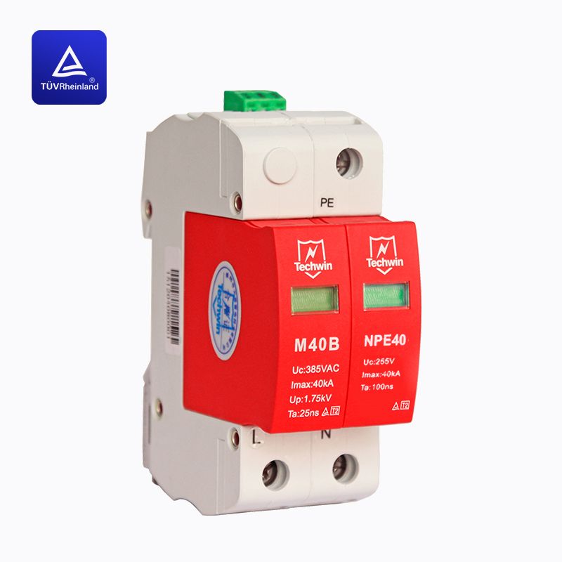 Techwin DIN rail 40kA Class C surge protection deviceï¼ˆSPDï¼‰TÃ¼V certificated for Signal-phase 220V AC system