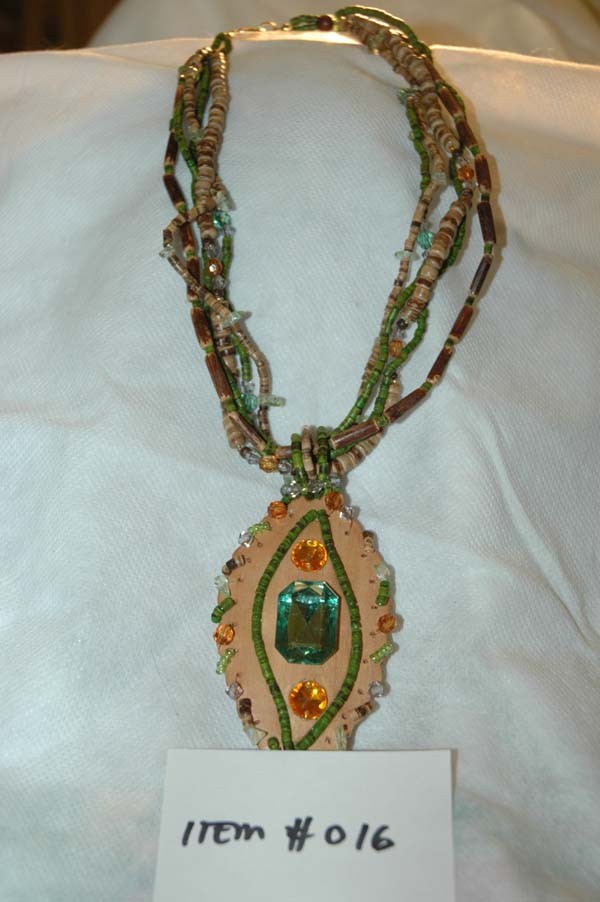 wood leaf with rhinestone necklace