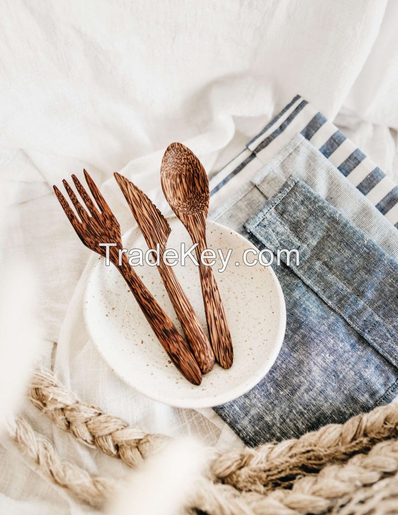 SET OF BAMBOO/COCONUT CUTLERY KNIFE, SPOON, FORK ECO FRIENDLY FROM VIETNAM