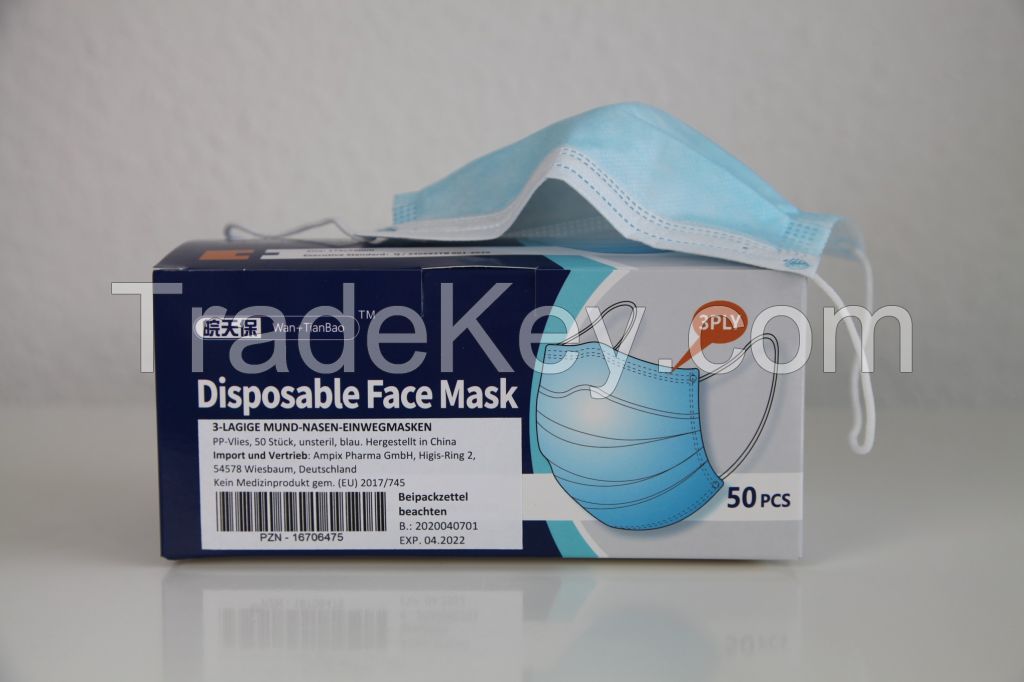 3-ply disposable face mask from warehouse in Germany