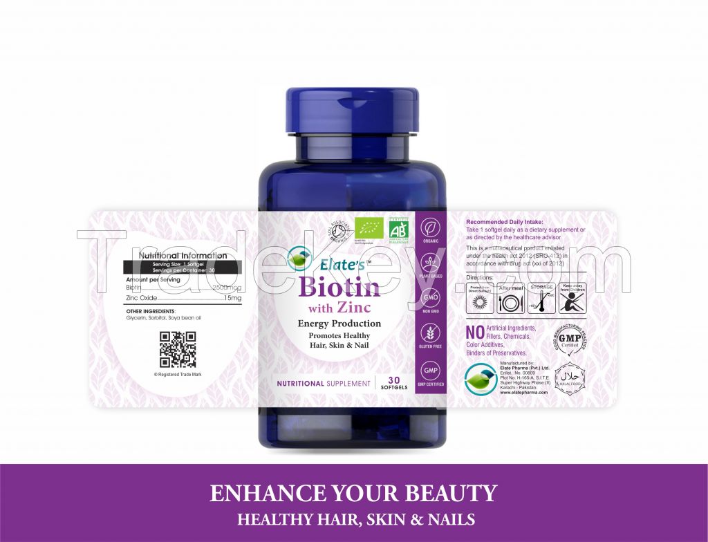 Elate's Biotin With Zinc For Healthy Hair Skin And Nail