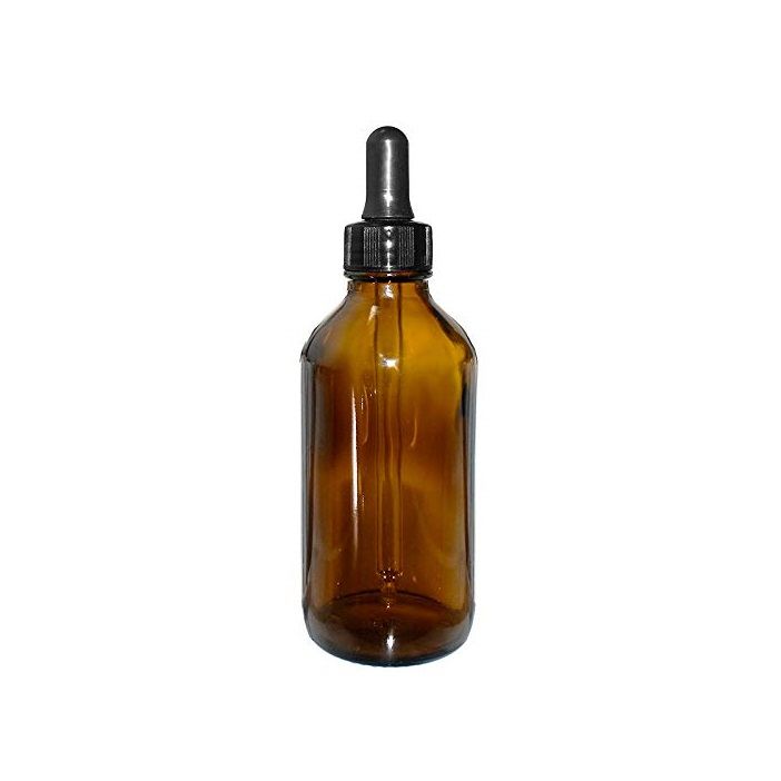 4oz Amber Boston Round Glass Bottle with Black Glass Dropper 