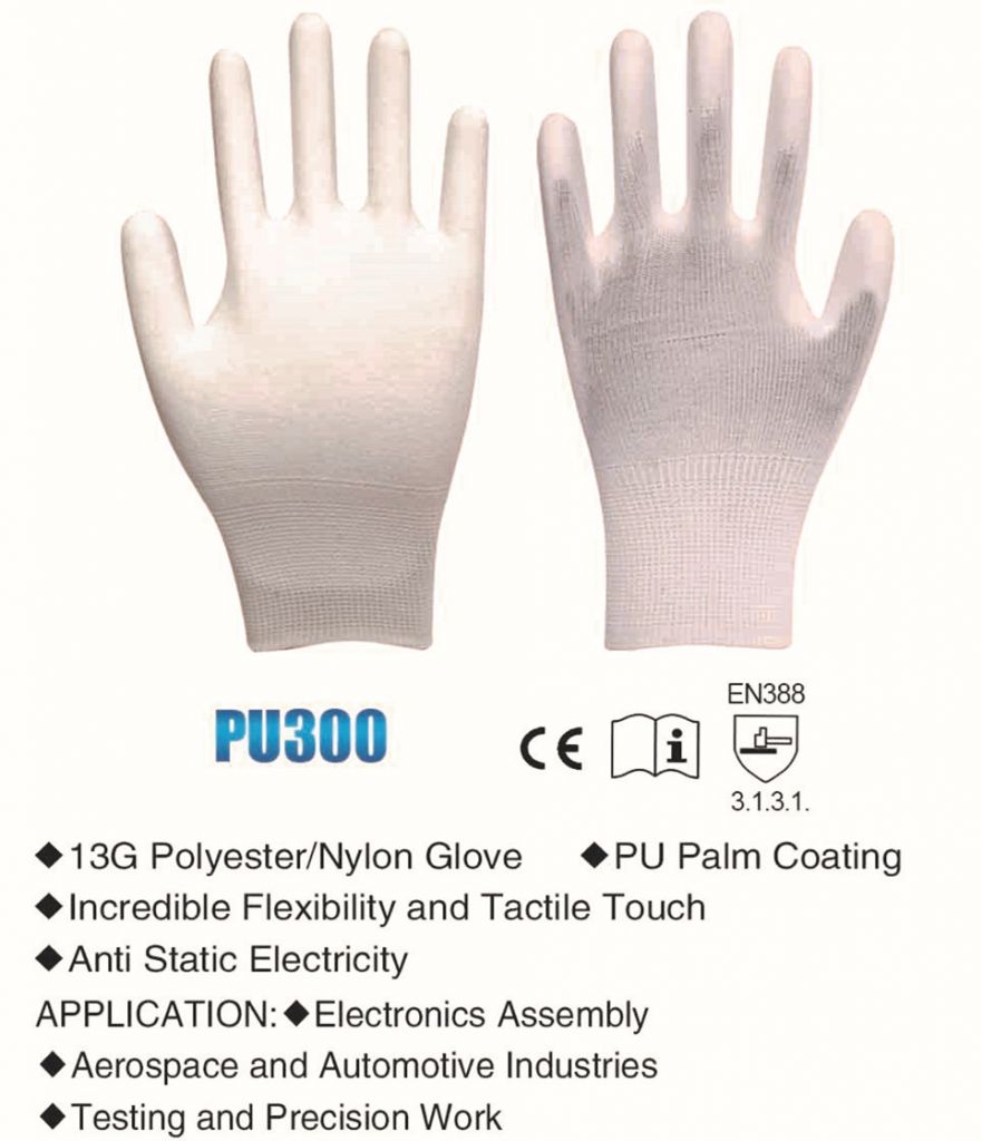 13G  gauges polyester/nylon PU 300 glove 