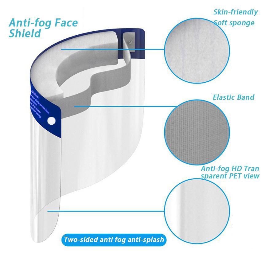 Face shield mask Anti-fog Isolation Full Protective masks with Elastic band HD Transparent PET protection mask