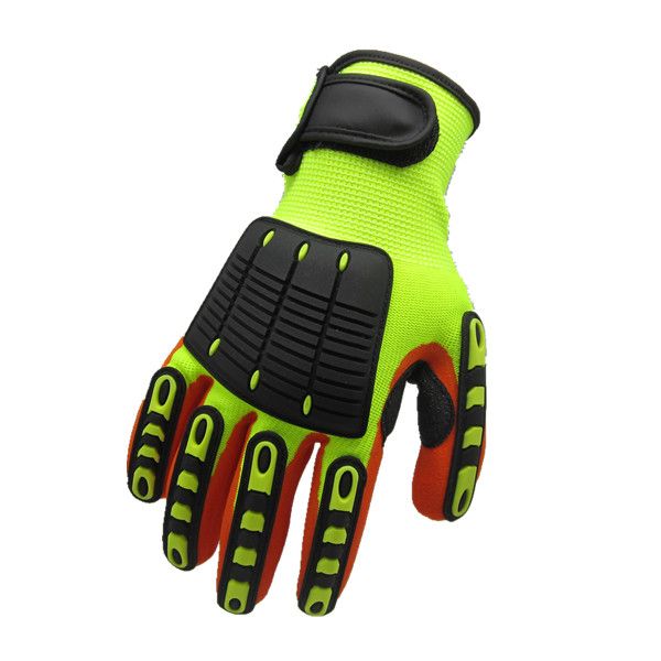 HI-VIS 13 G polyester impact gloves with orange nitrile palm