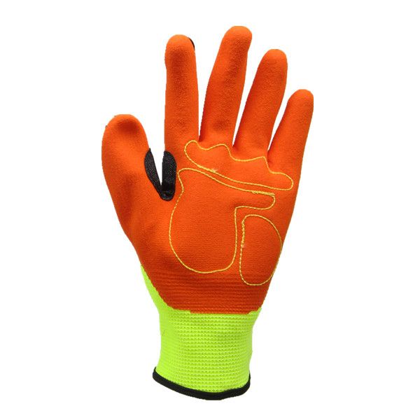 HI-VIS 13 G polyester impact gloves with orange nitrile palm