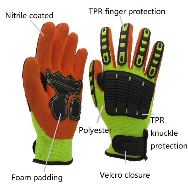 13G  polyester impact gloves with nitrile dipping palm