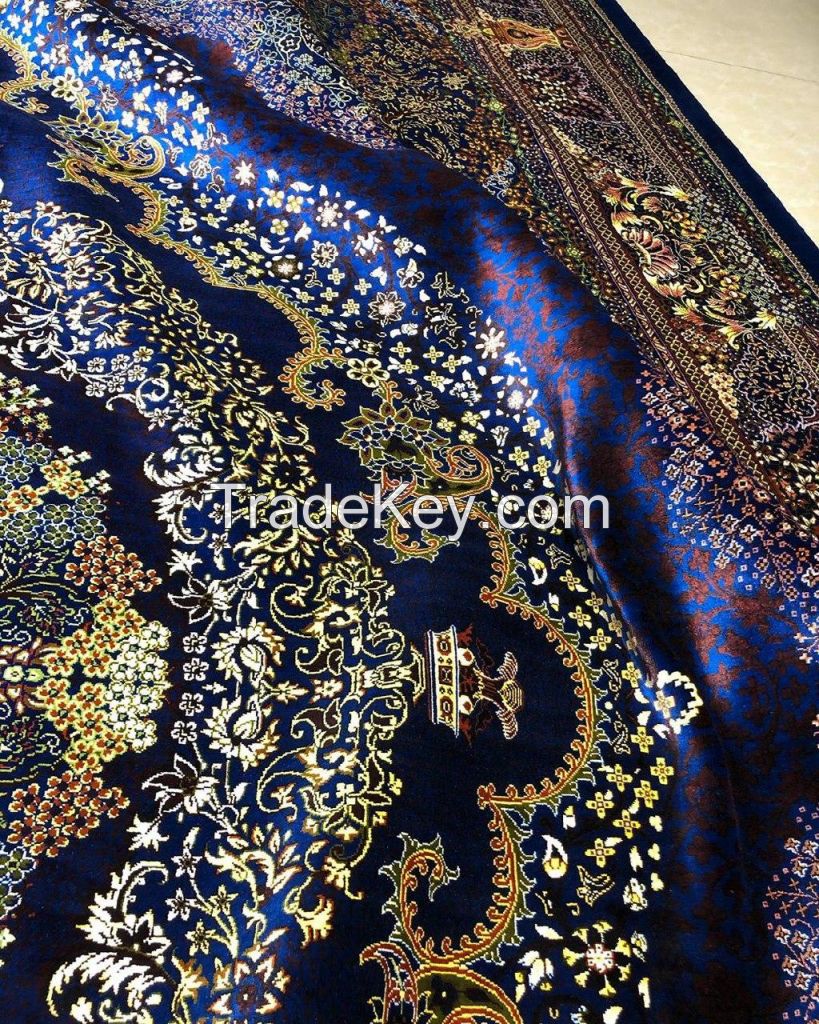 Hand-knotted 100% silk Persian carpet