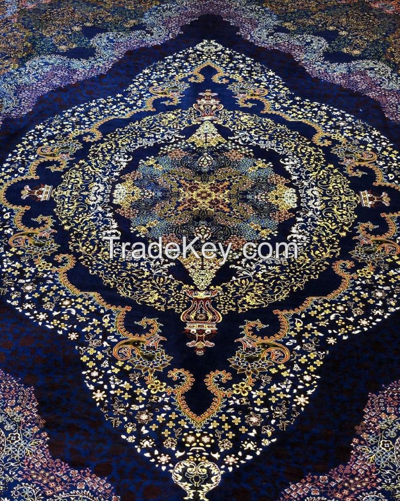 Hand-knotted 100% silk Persian carpet