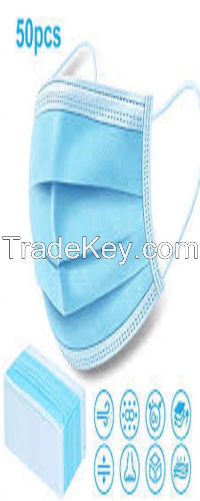 Aosen MedTech Ce Certificate 3Ply Non-Woven Fabric Material Disposable Blue Face Mask