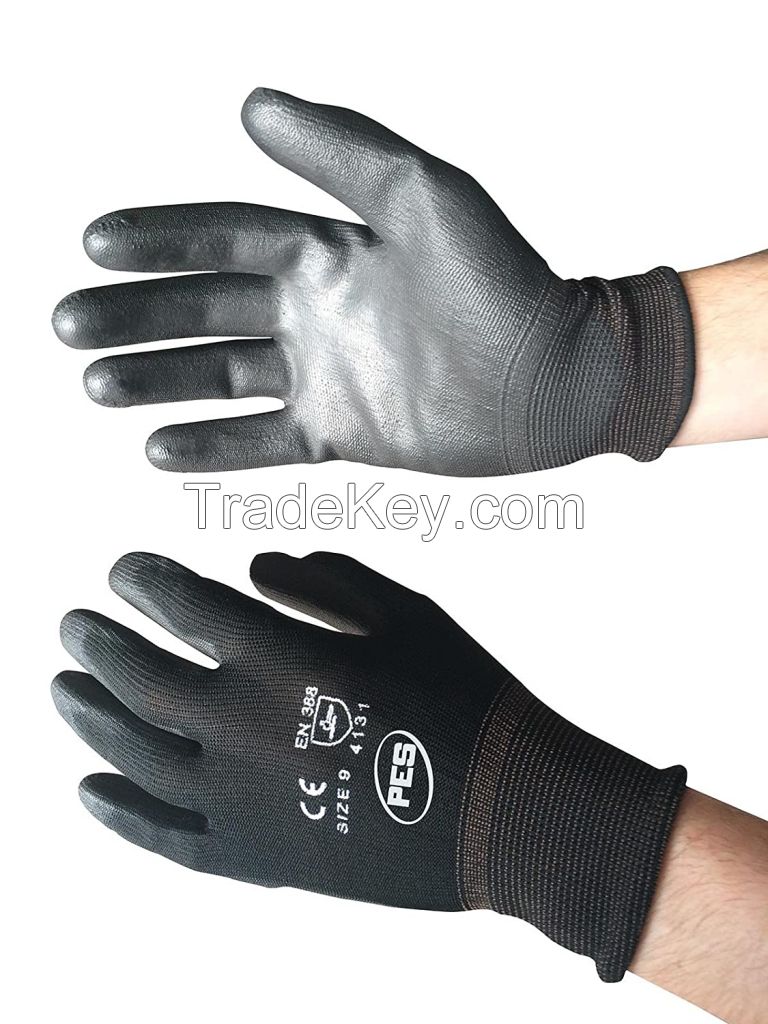 cheap PU coated nylon knitted labor protection gloves 
