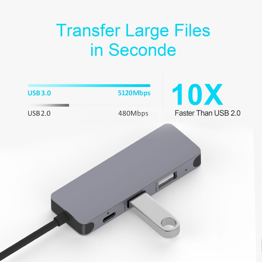 QGeeM USB C Hub, 4-in-1 USB C Adapter with 4K HDMI Output, USB 3.0, 100W PD Charger, USB 2.0, Compatible with MacBook Pro 2019/2018 and Other Type C Devices