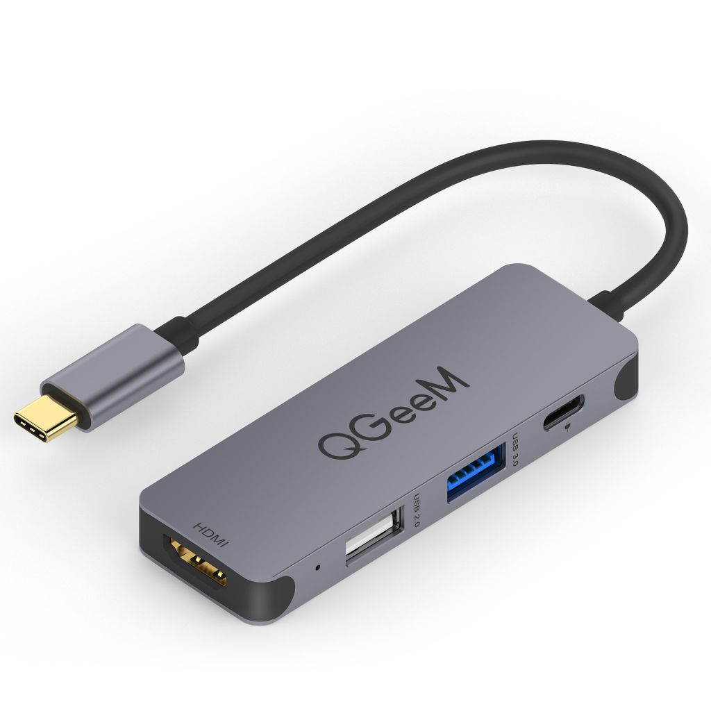 QGeeM USB C Hub, 4-in-1 USB C Adapter with 4K HDMI Output, USB 3.0, 100W PD Charger, USB 2.0, Compatible with MacBook Pro 2019/2018 and Other Type C Devices
