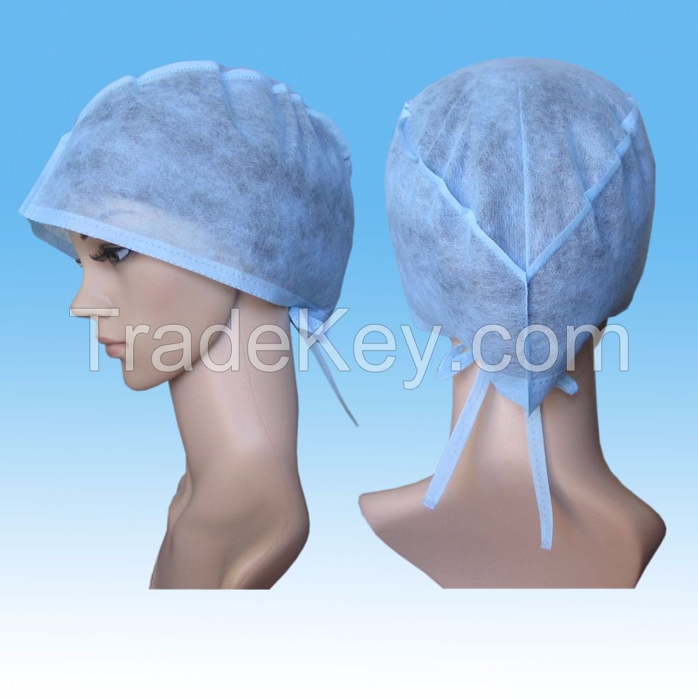 Disposable surgical cap with tie on 