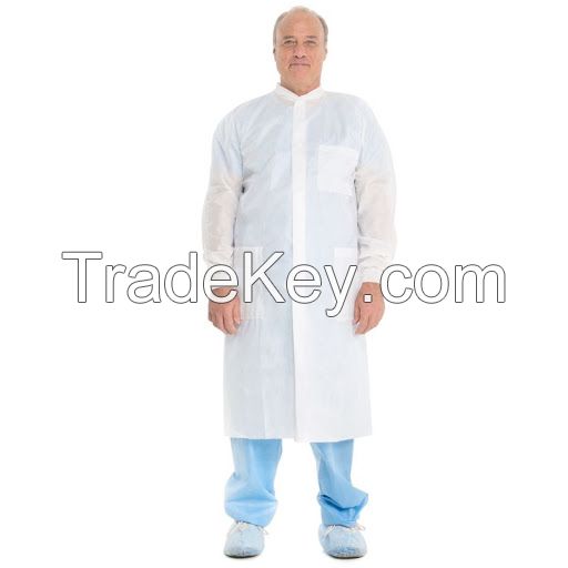 2020 SAR 30gsm polypropylene knee-length disposable lab coat with turndown collar