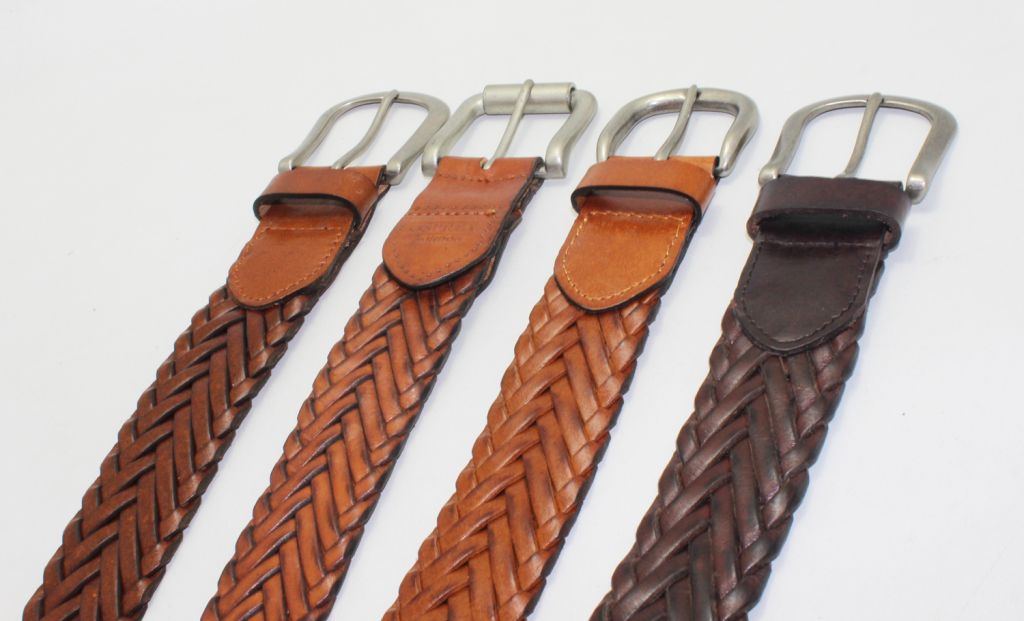 100% full grain leather braided belts with metal pin buckle