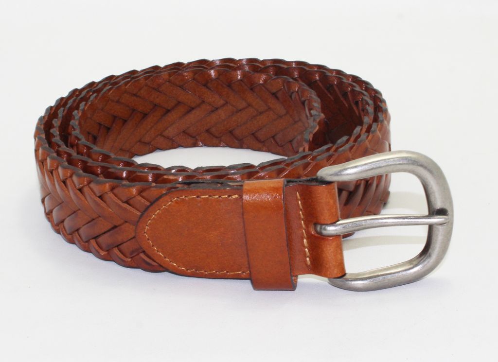 100% full grain leather braided belts with metal pin buckle