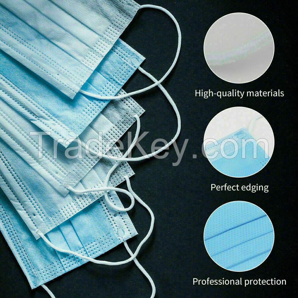 50 PCS Face Mask Medical Surgical Dental Disposable 3-Ply Earloop Mouth Cover