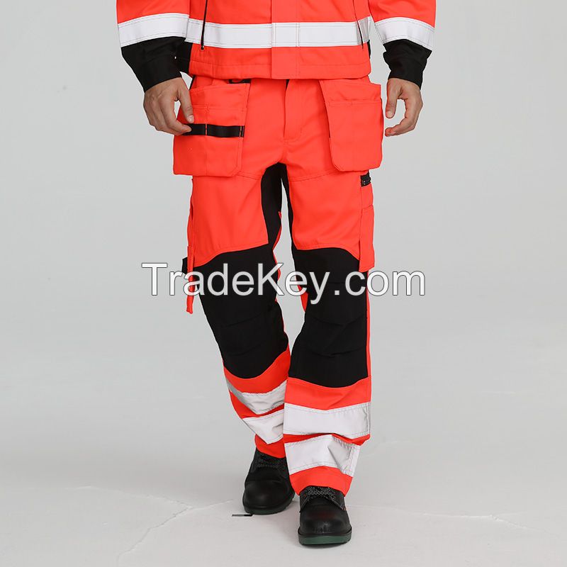 High visibility men's flame retardant cargo pants with knee pads