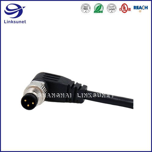 M8 3 Pin Waterproof connector and Wire 90 Screw Type Unshielded for automotive wire harness
