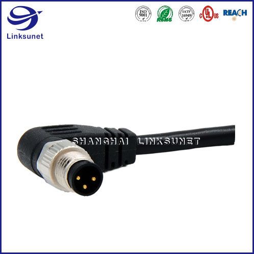 M8 3 Pin Waterproof connector and Wire 90 Screw Type Unshielded for automotive wire harness