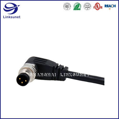 M8 90 Screw Type Unshielded 4 Pin Waterproof connector and Wire for automotive wire harness