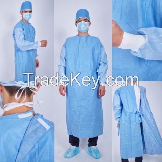 Disposable medical civil isolation surgical gown PP non woven fabric SMS PP PE factory 