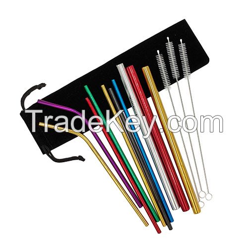 Stainless Steel Straws    with Velvet Bag