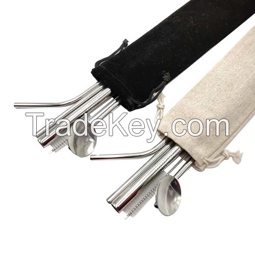 Stainless Steel Straws         with Velvet Bag
