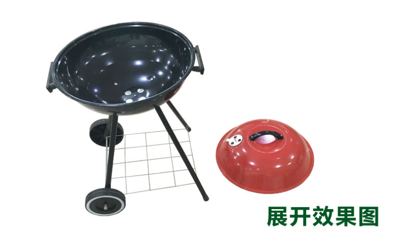 Factory direct mobile football oven wheel barbecue round four-legged barbecue