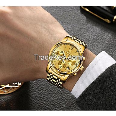 Men's Sport Watch Military Watch Wrist Watch Quartz Three-eye Six-needle Charm Water Resistant / Waterproof Stainless Steel Black / Silver / Gold Analog - White / Silver White / Gold Black