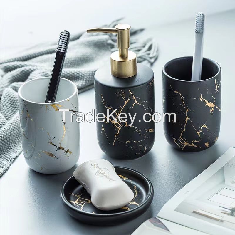 European Style Ceramic bathroom set with cup lotion bottle and soap dish