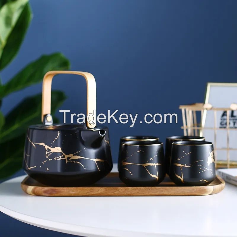 Ceramic Coffee Tea Set For Afternoon Tea Time White / Black Marble Color Luxury Tea Cup Teapot set in gitfbox