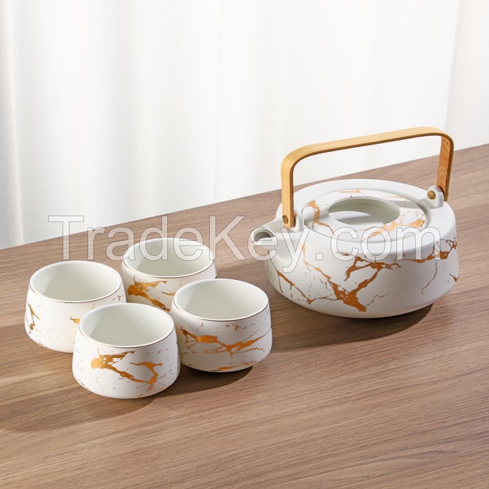 Ceramic Coffee Tea Set For Afternoon Tea Time White / Black Marble Color Luxury Tea Cup Teapot set in gitfbox