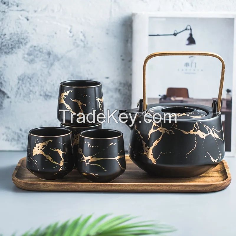 Ceramic Coffee Tea Set For Afternoon Tea Time White / Black Marble Color Luxury Tea Cup Teapot set in gitfbox